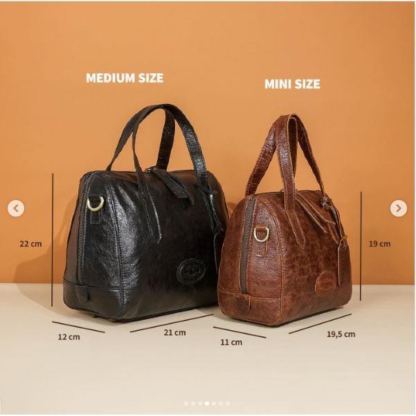 Abekani Leather Tas Kulit Wanita Lucy Bag - Hand Bag Asli Kulit Sapi Lining Kain Lurik Dimensi Mediu