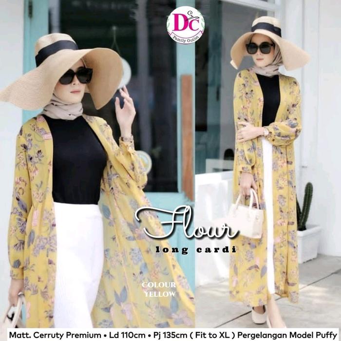 Flour Long Cardy Outer Ceruty Premium Motif Bunga Cardigan