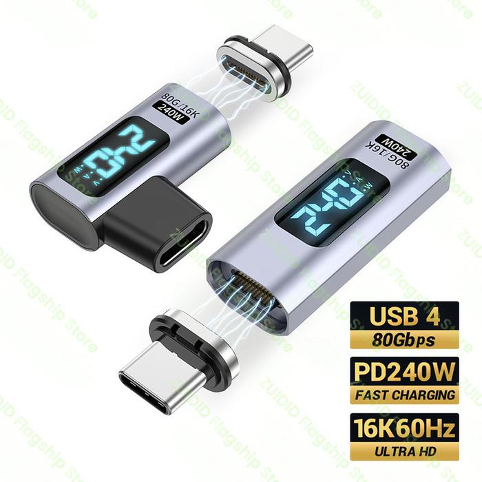 USB4 80Gbps 240W Thunderbolt 5 Magnetic Adapter USB C To Type C Fast Charge Magnet Converter Cable 1
