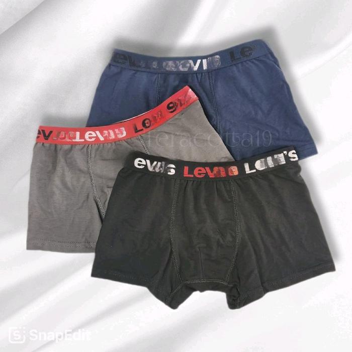 TERACOTTA19 - 3 PCS Celana Dalam Boxer Anak Cowok Laki-laki LEVIS Katun Size M- XL Fashion
