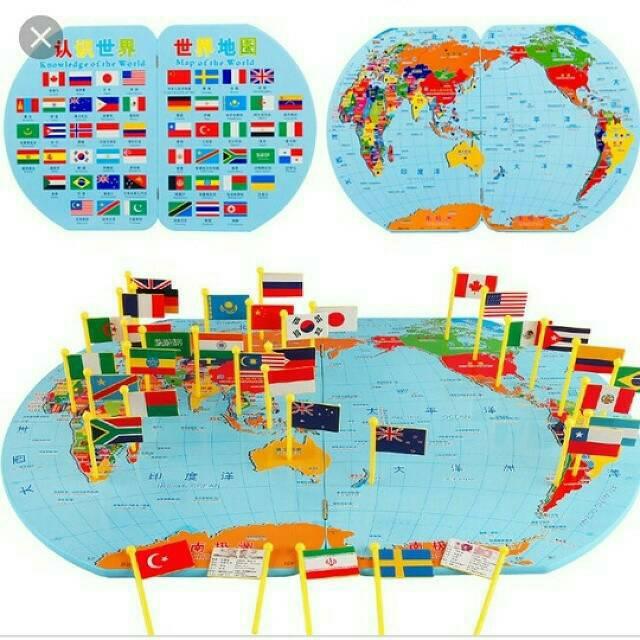 Mainan anak peta  map world with flag peta bendera english inggris