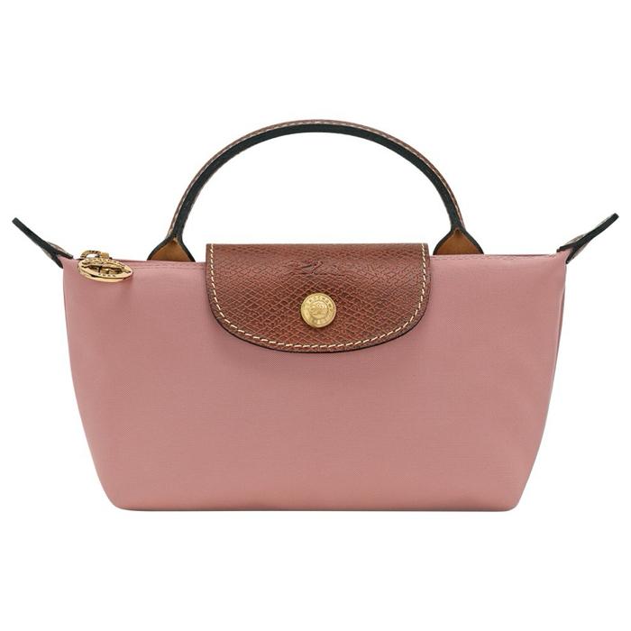 Longchamp lepliage original pouch with handle pink tea