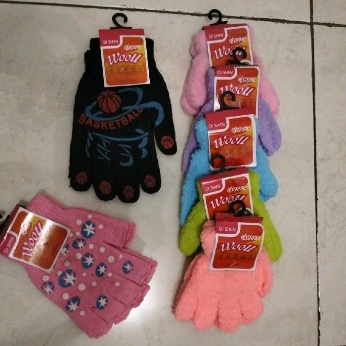Q SHEN Sarung Tangan Wool untuk Anak-anak dengan Desain Basket dan Bintang Warna-warni
