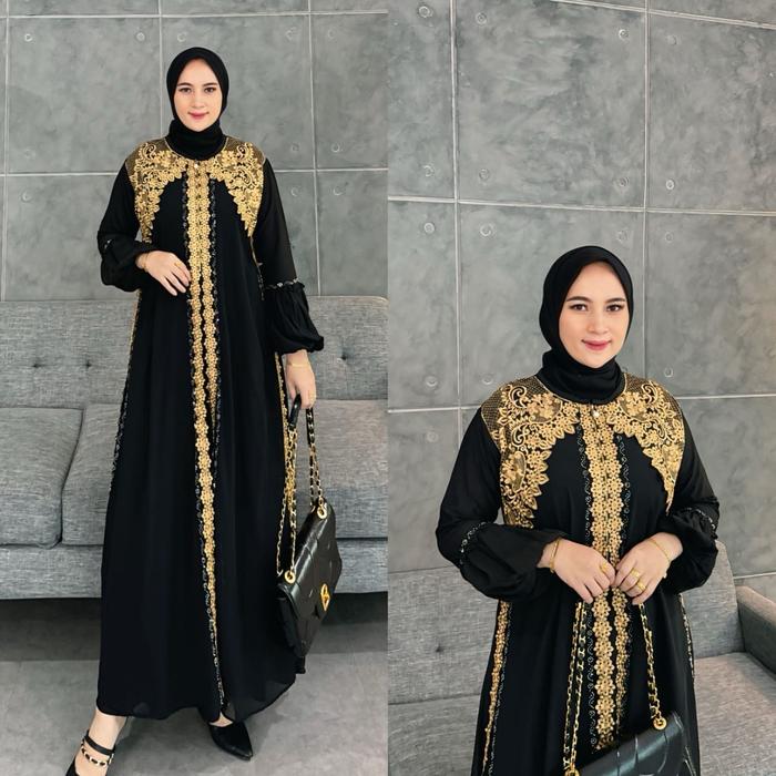 Abaya Turki Gamis Arab Jasmine Muslimah Wanita Dress Kode 007 Mewah Hitam