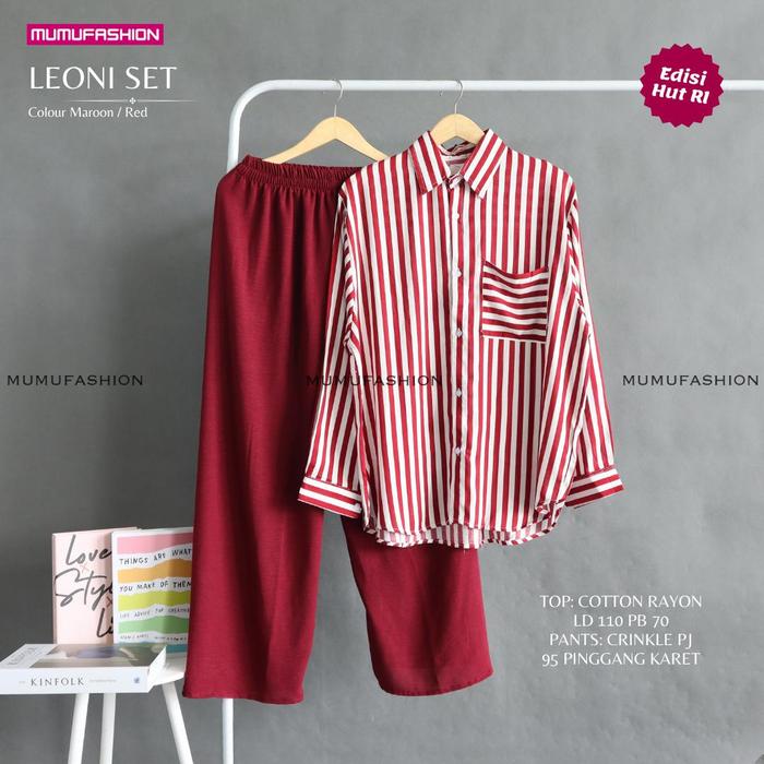 Mumu Fashion Solo LEONI SET Blouse Rayon Spesial HUT RI Kemerdekaan Setelan Wanita Mewah Lembut Moti