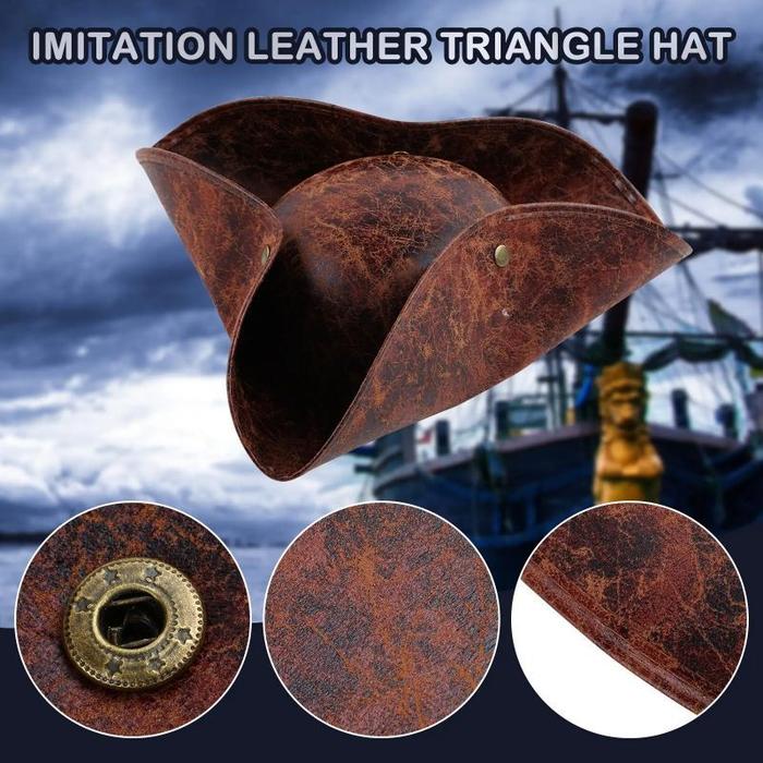Leather Pirate Hat Topi Pirates Bajak Laut Motif Kulit Halloween Jack Sparrow Tricorn Hat Cosplay Ka