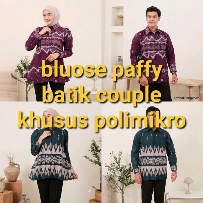 Baju batik couple  paffy kemeja bermotif lengan panjang atasan pria wanita pengencang kancing, satua