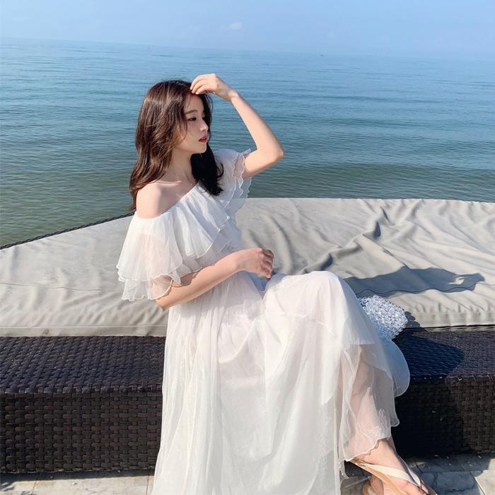 Sabrina Dress | Dress Putih Panjang | Dress Sabrina Dewasa | Baju Pantai Wanita | Dress Pantai | Gau