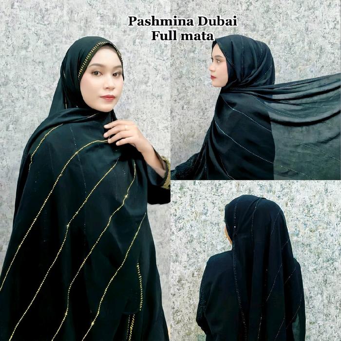 Pasmina Dubai Mewah by Bungashop245 - Pashmina Jilbab Wanita Full Mata Hitam Muslim Panjang Kerudung
