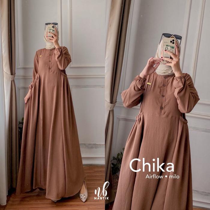 Gamis chika original by nabtik Muslim Dress Lebaran Crinkle Remaja Maxi Wanita Dewasa Airflow Shakil