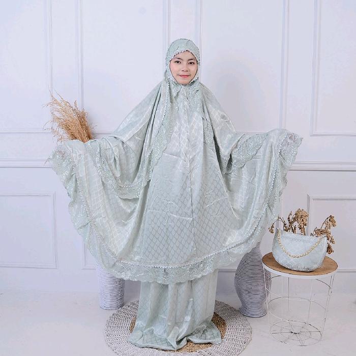 Aulia Collection| Mukena Eliza Sutra Armany Jaguard Model Kd 2 Split Belah 2 Renda Karet 2in1 Reslet