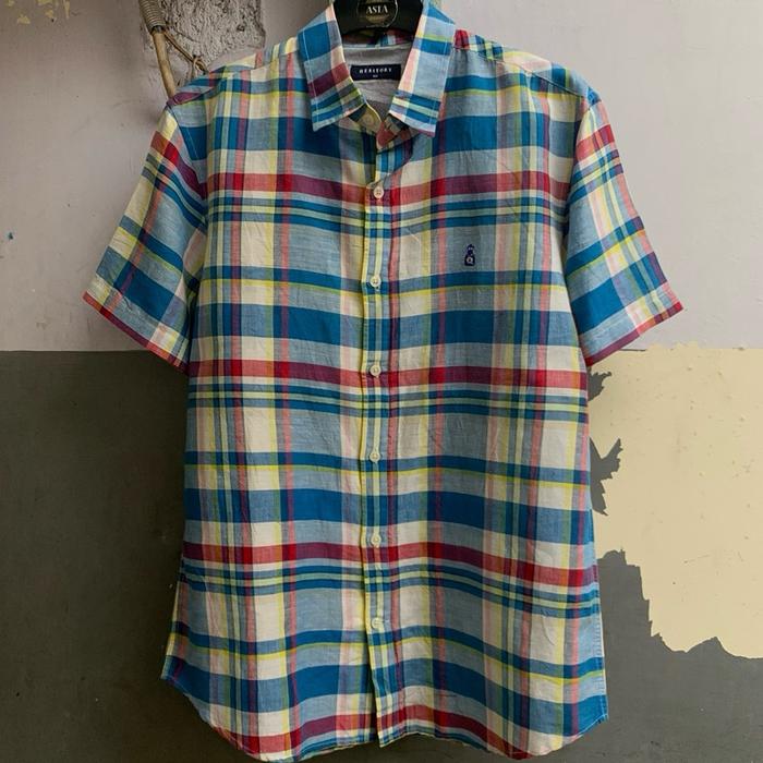 Kemeja pria heritory linen lengan pendek preloved