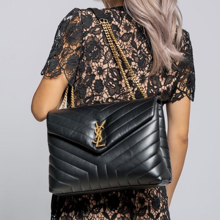 YSL SAINT LAURENT MEDIUM LOU LOULOU SHOULDER BAG BLACK GHW