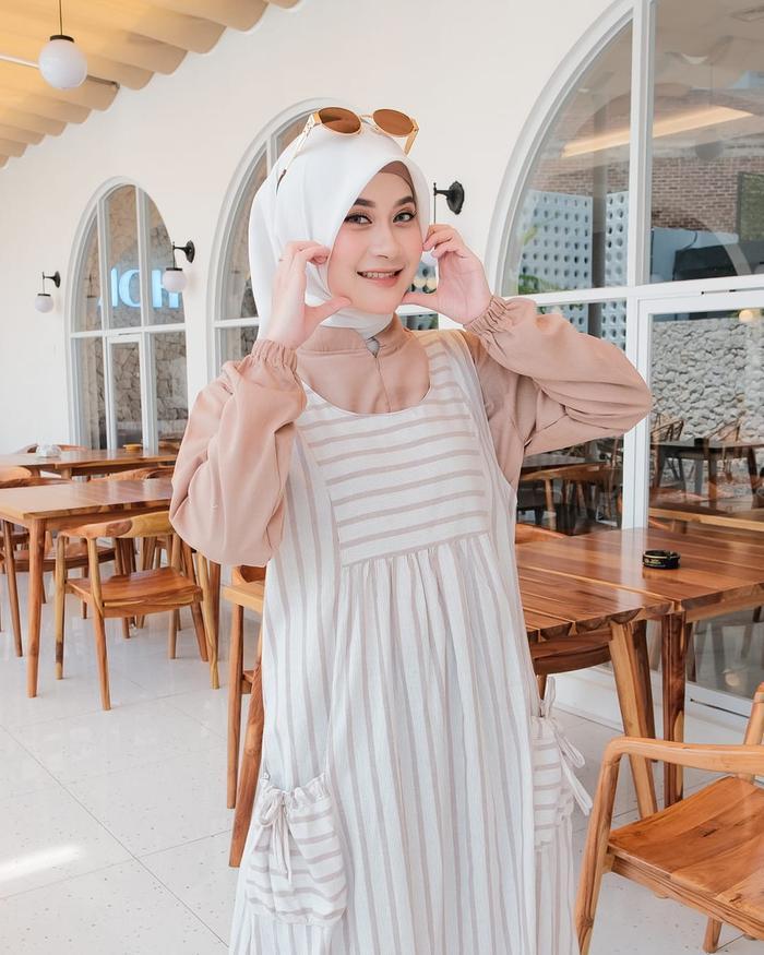 NA Fashion- Sanajan Dress Katun Triset Overall Bahan Katun Haruka Premium Adem Saku Kerut Korean Sty