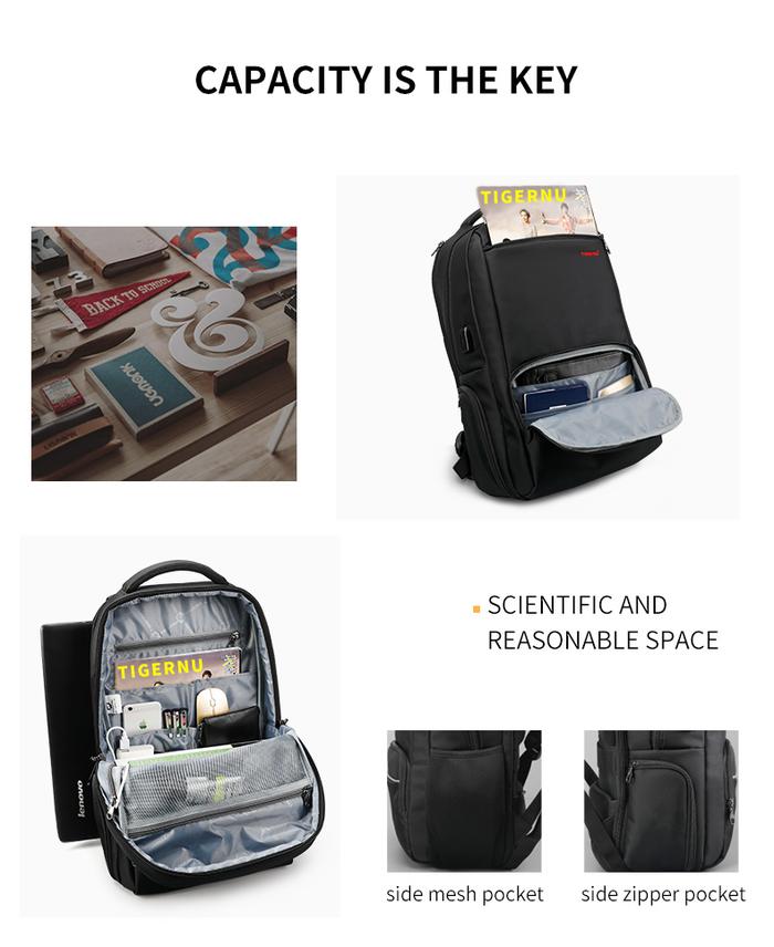 Tigernu Merek Anti Theft 15.6Inch Pria Bisnis Tas Ransel Laptop USB