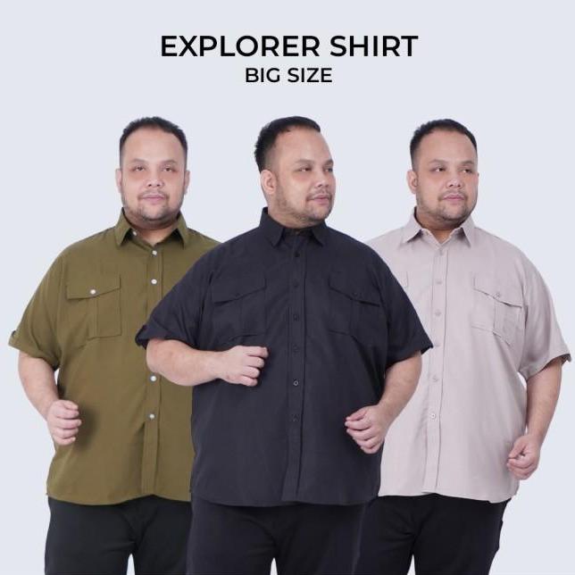 Kemeja Casual Safari Bush Khaki Bigsize Jumbo Pria Ukuran XL XXL