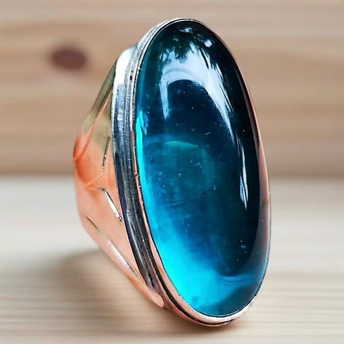 Cincin Batu Akik Biru Suji Model Pandan Ring Steinlise Tanam