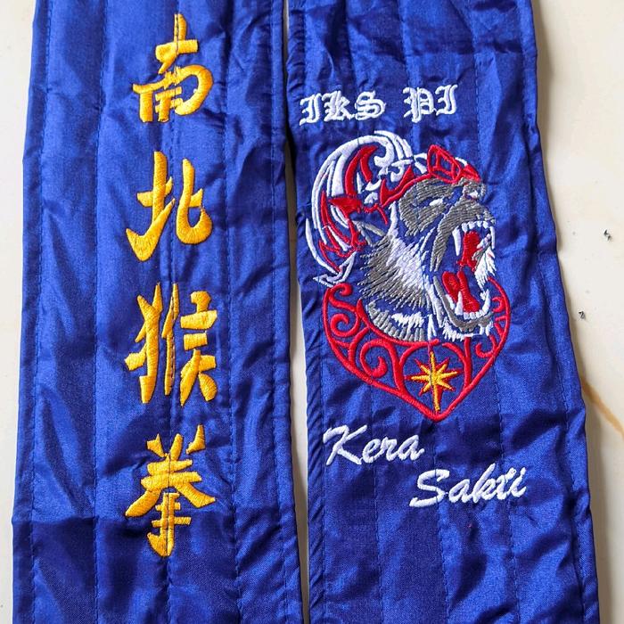 sabuk biru ikspi kera sakti bahan standrt peles bordir komputer motif 3 macam