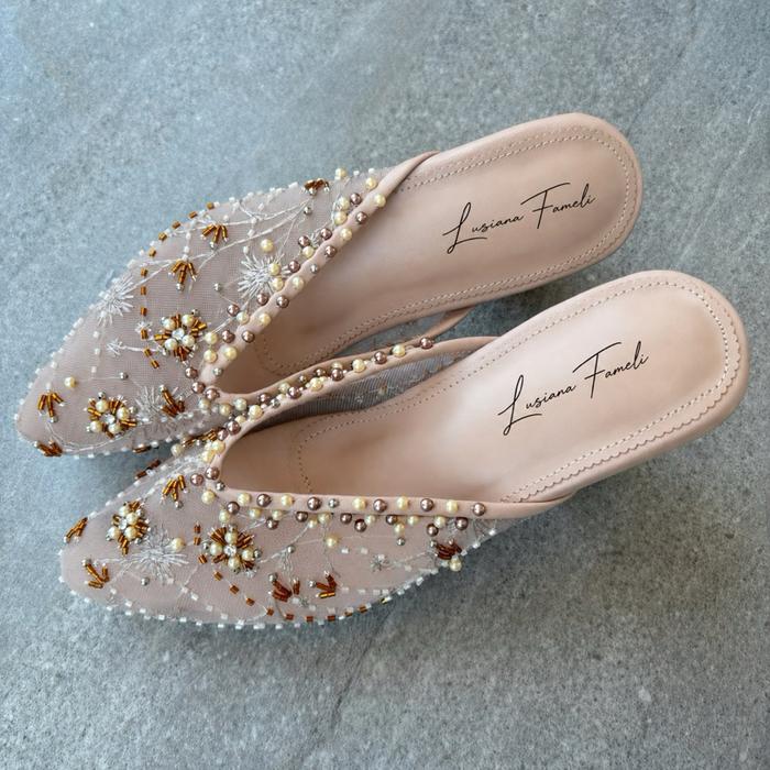 Lusiana fameli | Naura sepatu heels pengantin sandal pesta wanita heels pengantin sepatu payet hak T