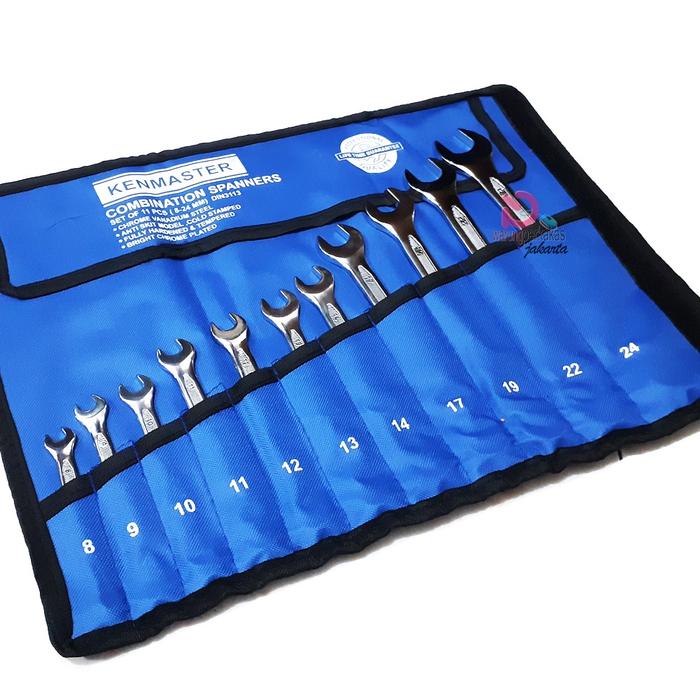 Kenmaster Kunci Ringpass Set 11pcs 8-24mm - Kunci Set 11pcs Kenmaster Biru Chrome Vanadium