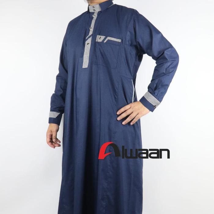 Gamis Jubah Alwaan Dengan Variasi Kerah Manset Jd053 Baju Muslim Pria Dewasa Lengan Panjang Hitam Ka