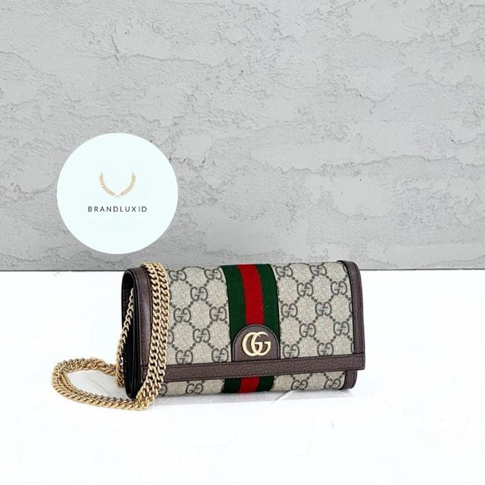 GUCCI GG OPHIDIA WALLET ON CHAIN EBONY BROWN