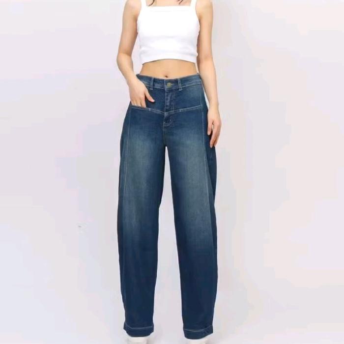 Upgrade quinn barrel jeans denim highwaist loose baggy kulot celana panjang stretch