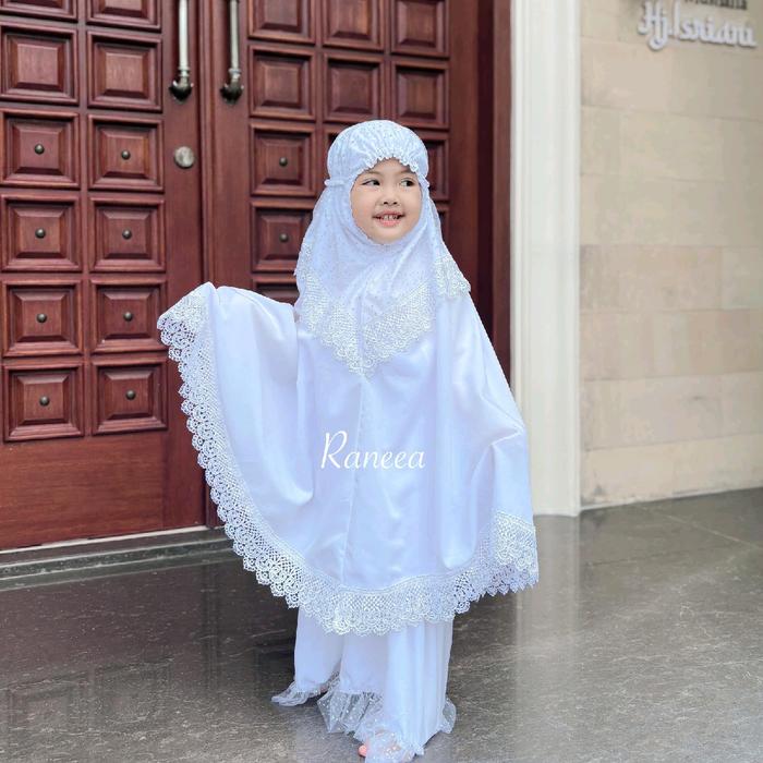 Raneea - Mukena Aluna Couple White Pink Mocca 2 3 4 5 6 7 8 9 10 11 12 tahun alat sholat perempuan m
