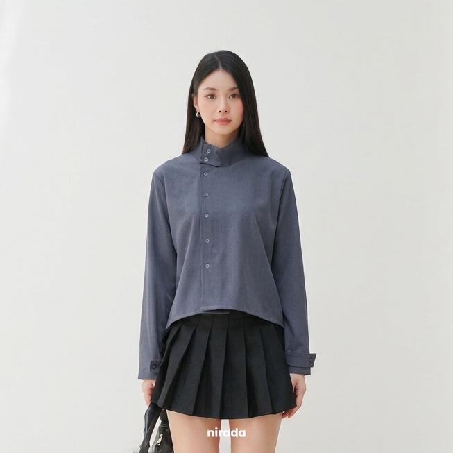 Nirada - Dutton High Collar Top Funnel Neck Blouse - Atasan Wanita Japandi Style Classy Basic
