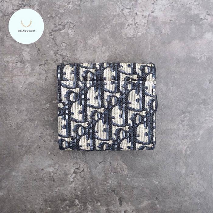 DIOR SADDLE LOTUS TRIFOLD WALLET IN BLUE OBLIQUE