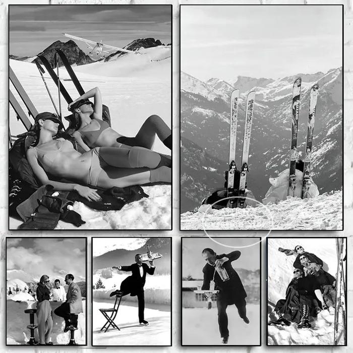 Vintage Ski Photo Print Poster Road Gap Skier Jumps Girls Car Canvas Painting Winter Sports Skiing H
