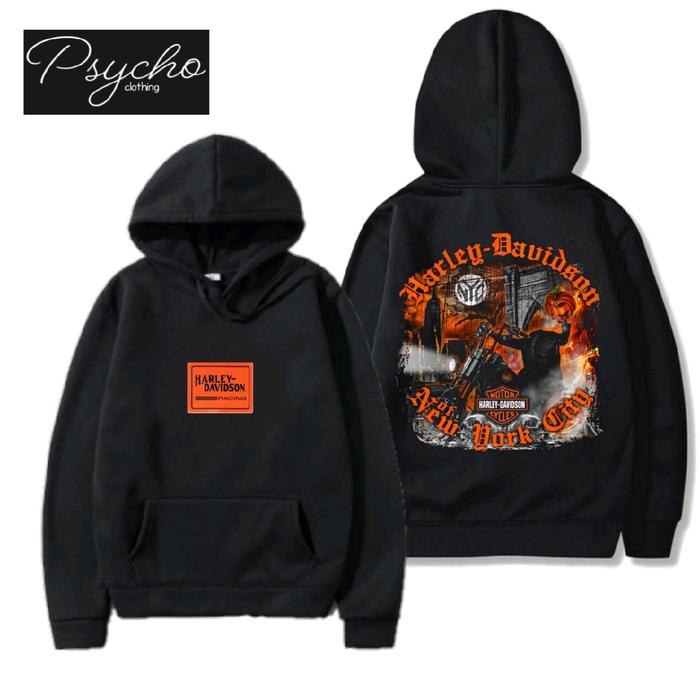 Hoodie hitam sweater Harley David son jaket pria distro psycho Jumper Nyaman Fleece Motif Zipper