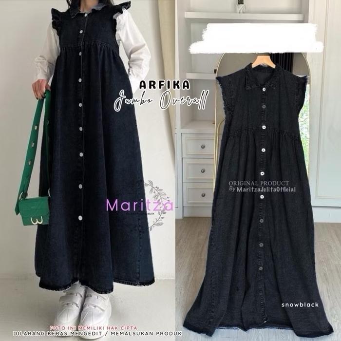 AFRIKA OVERALL JEANS JUMBO WANITA KEKINIAN / DRESS OVERALL KODOK JEANS WASH PREMIUM TERBARU