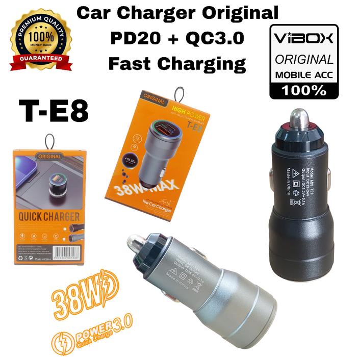 PMS - Vibox Car Charger T-E8 38W 2Port Adapter Casan Mobil Usb A + C Power Fast charging Universal M