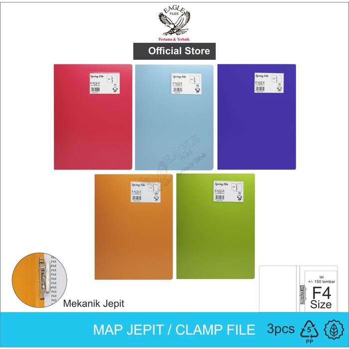 Map Jepit EAGLEFiles F4 (Folio) Clamp File Clip File Map Plastik Snelhecter isi 3 pcs