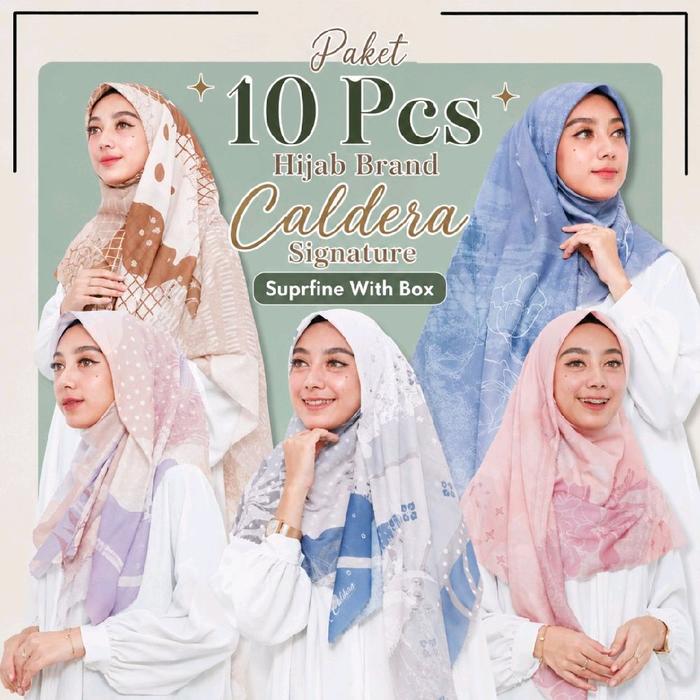 10 PCS HIJAB BOX CALDERA SIGNATURE SUFERFINE MOTIF RANDOM UKURAN STANDAR & JUMBO