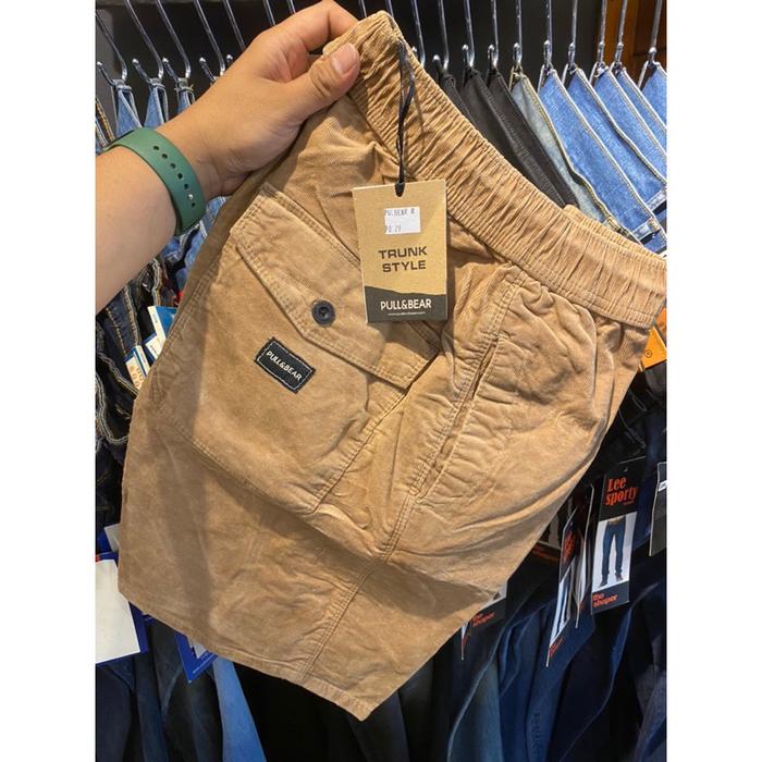 Celana Pendek Boxer Santai Katun Corduroy PULL&BEAR untuk Pria dan Wanita - Hitam Surfing Tartan Cow