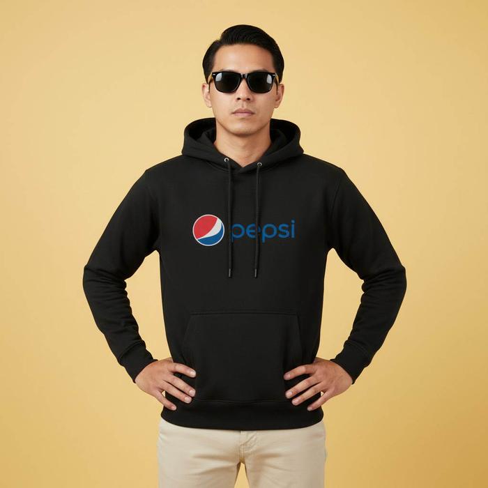 Hoodie PEPSI Cola Premium Fleece Cloth Sweater Jacket Hood Black Hitam