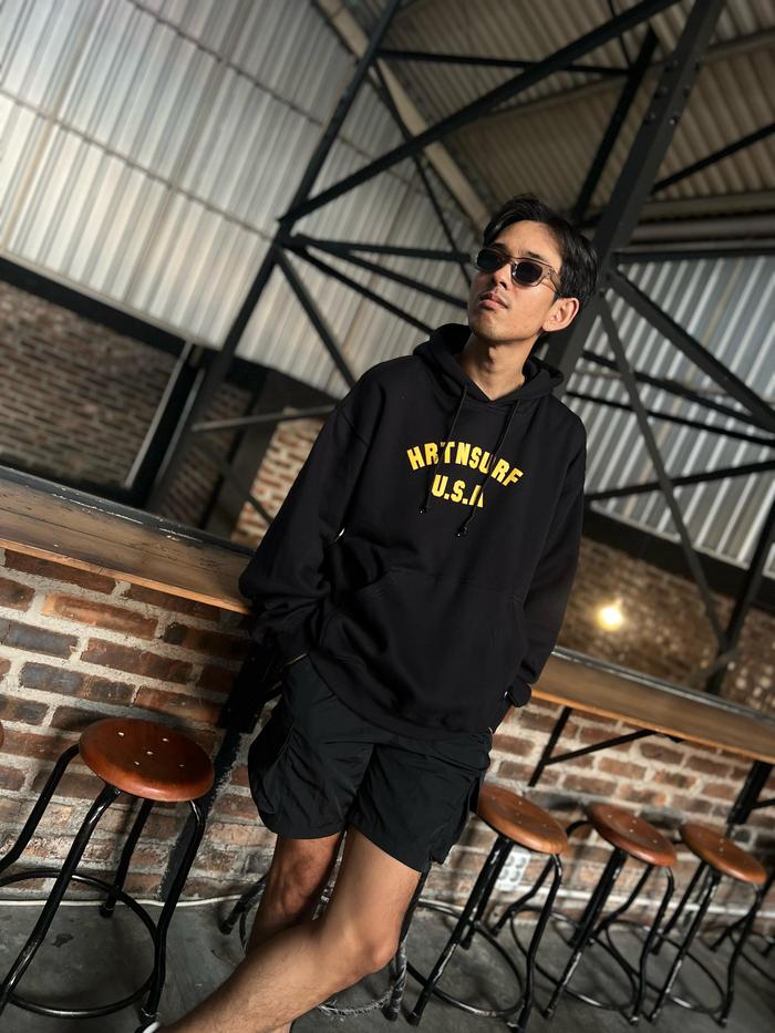 HRTN Supply Jaket Hoodie Lokal HRTN Supply Font Kuning USA Hitam Unisex untuk Pria dan Wanita