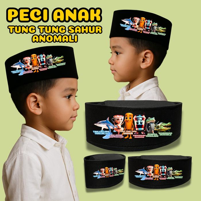 Kopyah Kartun Anomali - Peci Tung Tung Sahur - peci anak kartu anomali tung tung sahur