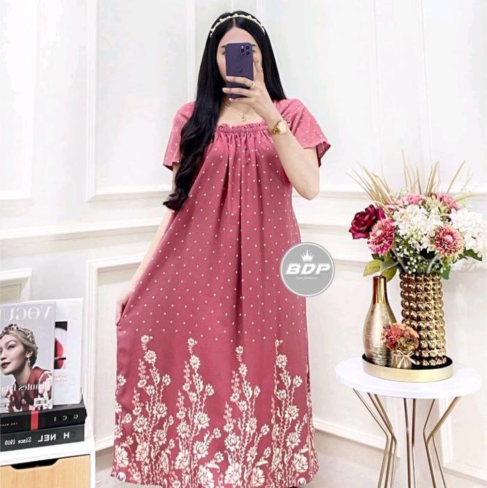 DASTER ELSA RAYON ADEM KARET DIBAGIAN DEPAN BUMIL  Bunga Cantik Nyaman Santai Gaun Wanita Panjang Mo