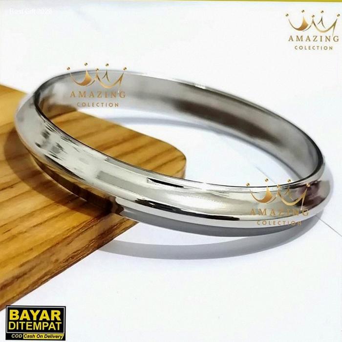 Gelang Benggali Bangle India Punjabi Baja Putih Monel Bulat Segitiga Baja Putih Pria Asli Anti Karat