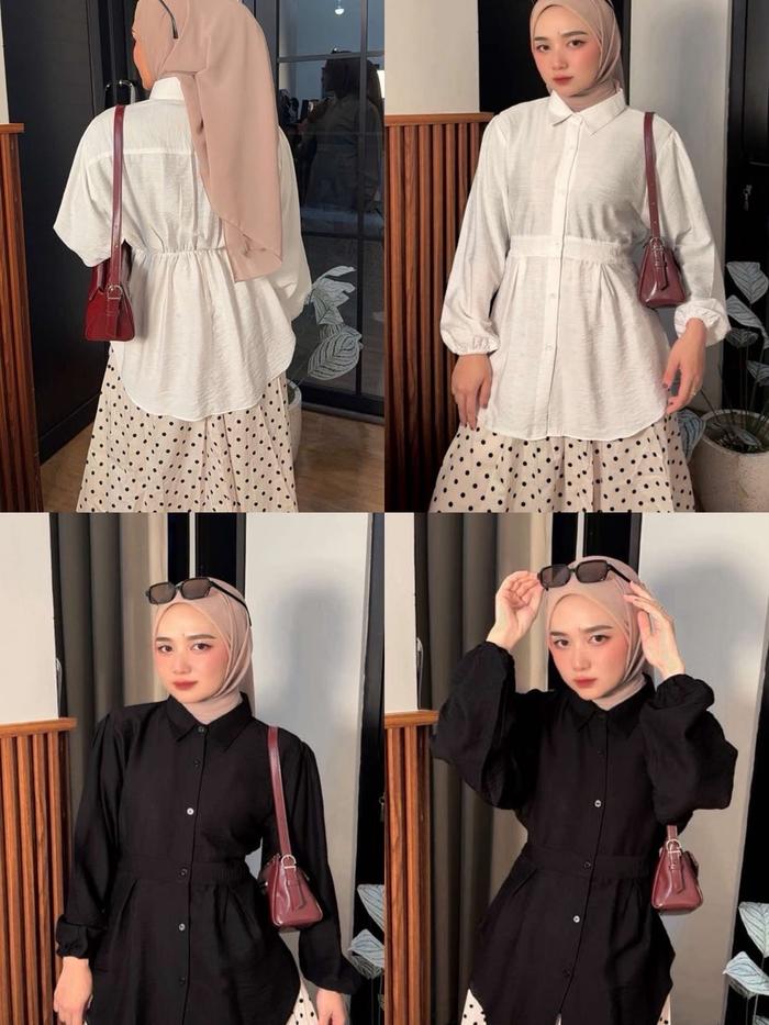 PAKET HEMAT 2 PCS ZIMA BLOUSE POLO LINEN PREMIUM | Kemeja Tunik Lengan Panjang Karet Pinggang Belaka