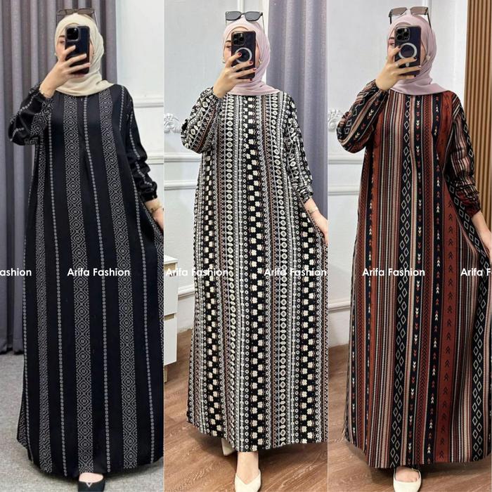 Arifa - Dress Rayon Premium Busui Friendly Resleting Depan Muslim Gamis Rayon Viscose Nyaman dan Lem