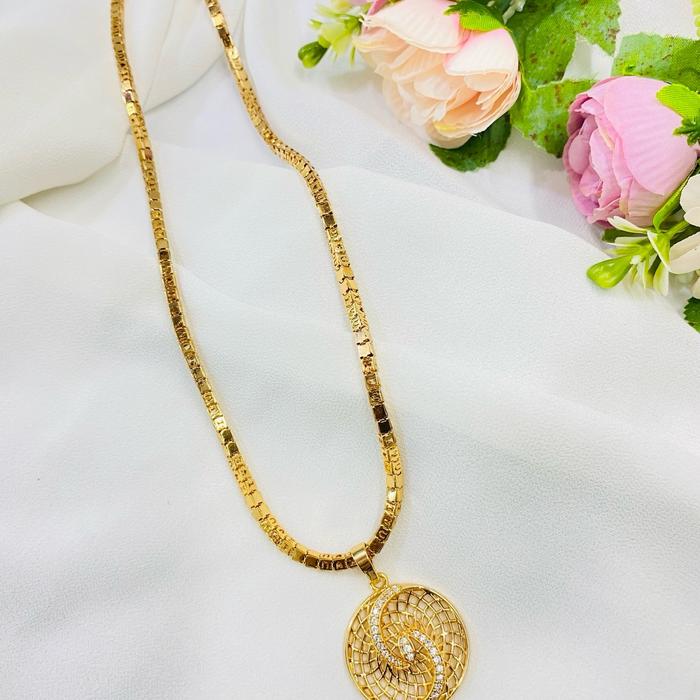 PERHIASAN ACCESSORIES XUPING LAPIS EMAS DENGAN MODEL KALUNG MILANO DAN LIOTILIN BULAT PERMATA ZIRCON