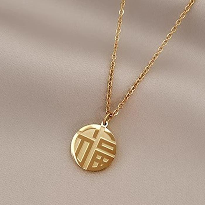 [LARISS] Kalung liontin koin dengan ukiran karakter Cina “FU” di kedua sisi, sebagai hadiah untuk wa