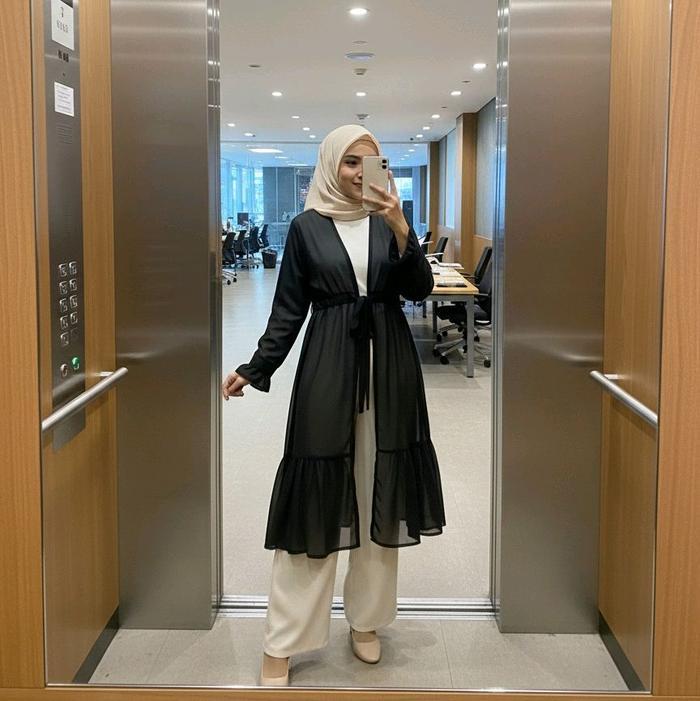 PROMO!! Naykamila Outer Tunik Ceruty Serut Pinggang Lengan Panjang Polos Bahan Ceruty Babydoll Motif