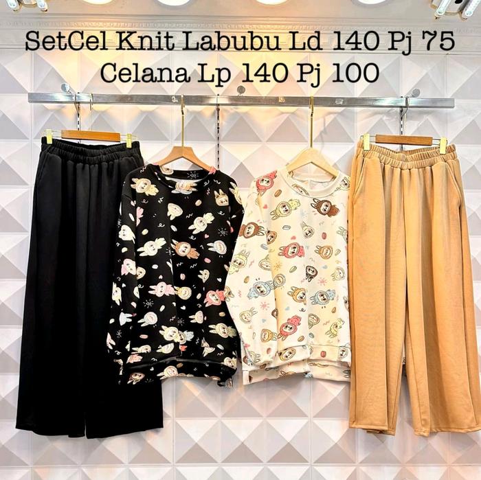 Setelan Super Jumbo LD 140 cm untuk Wanita BB 100 kg - Labubu Knit Tebal Melar - Crinkle, Oversize, 