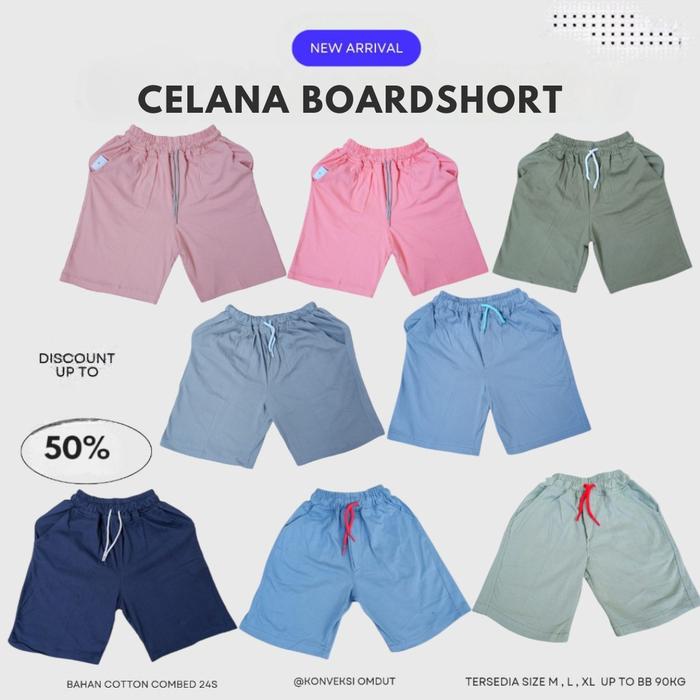 CELANA BOARDSHORT UP TO BB 85KG VARIAN WARNA CEWEK COWOK BAHAN COTTON COMBED 24s