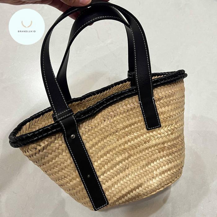 LOEWE SMALL BASKET BAG IN RAFFIA IN BLACK TRIM